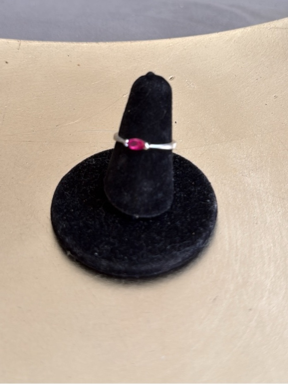 Delicate Silver Tone Ring Pink Oval Gemstone Size 6 Stackable